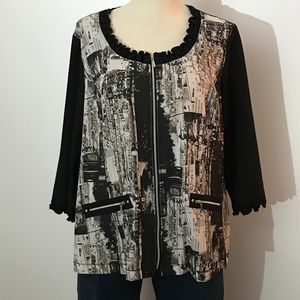 Le Grenier - Black and White City Print Top/ Cardigan